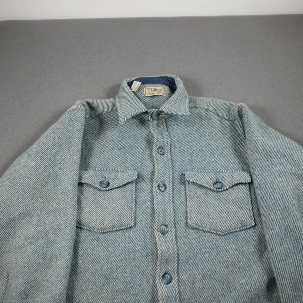 VTG L.L. Bean Northwoods USA 100% Wool Twill Men Shirt L Western Coastal Outdoor